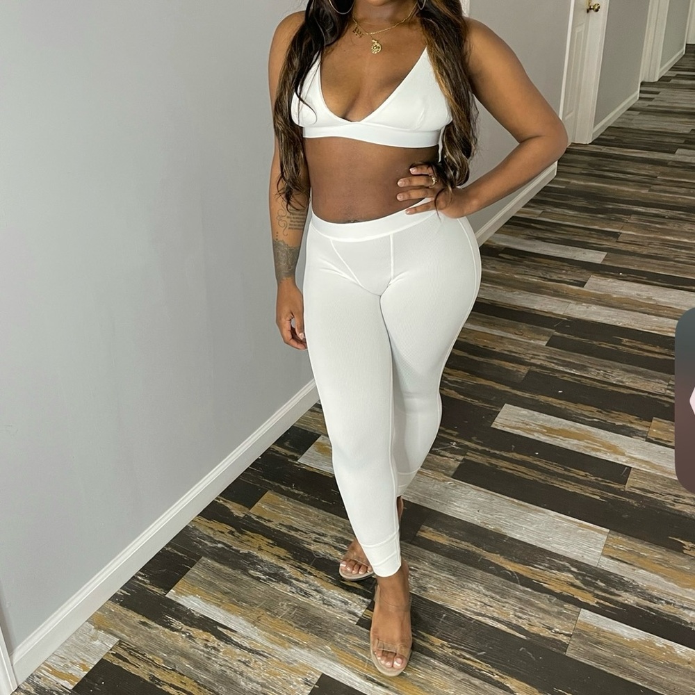 White bralette and legging set
